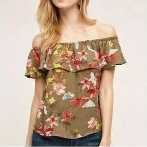 Anthropologie Maeve Vallita Off-The-Shoulder Floral Butterfly Ruffled Blouse XS